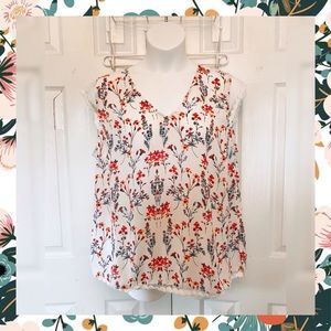 Floral Blouse with Embroidered Cap Sleeve Detail